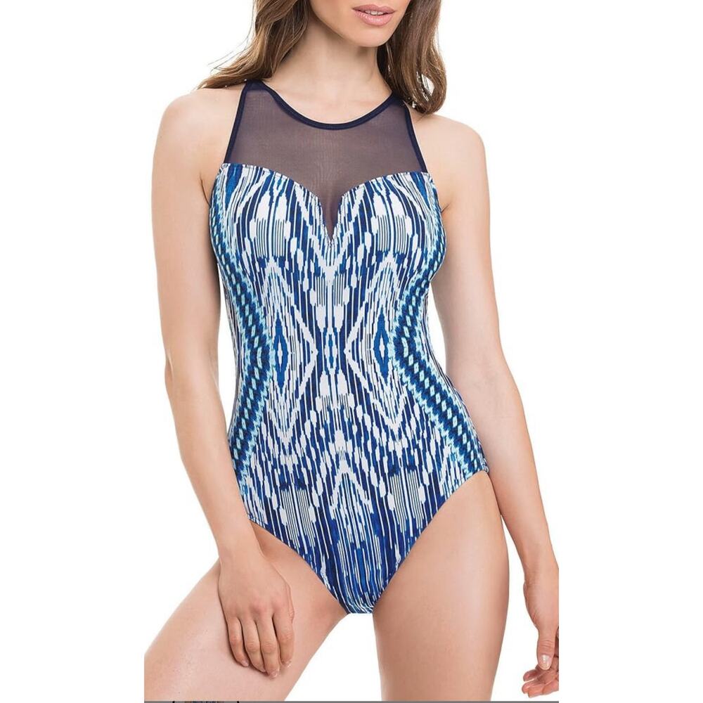 Profile by Gottex Blue Java Mesh Swimsuit Resortwear Size 10 Designer Swimwear‎